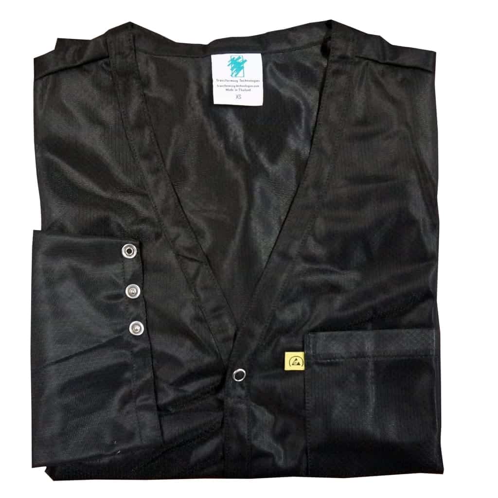 9010-esd-jacket-v-neck-snap-black-folded