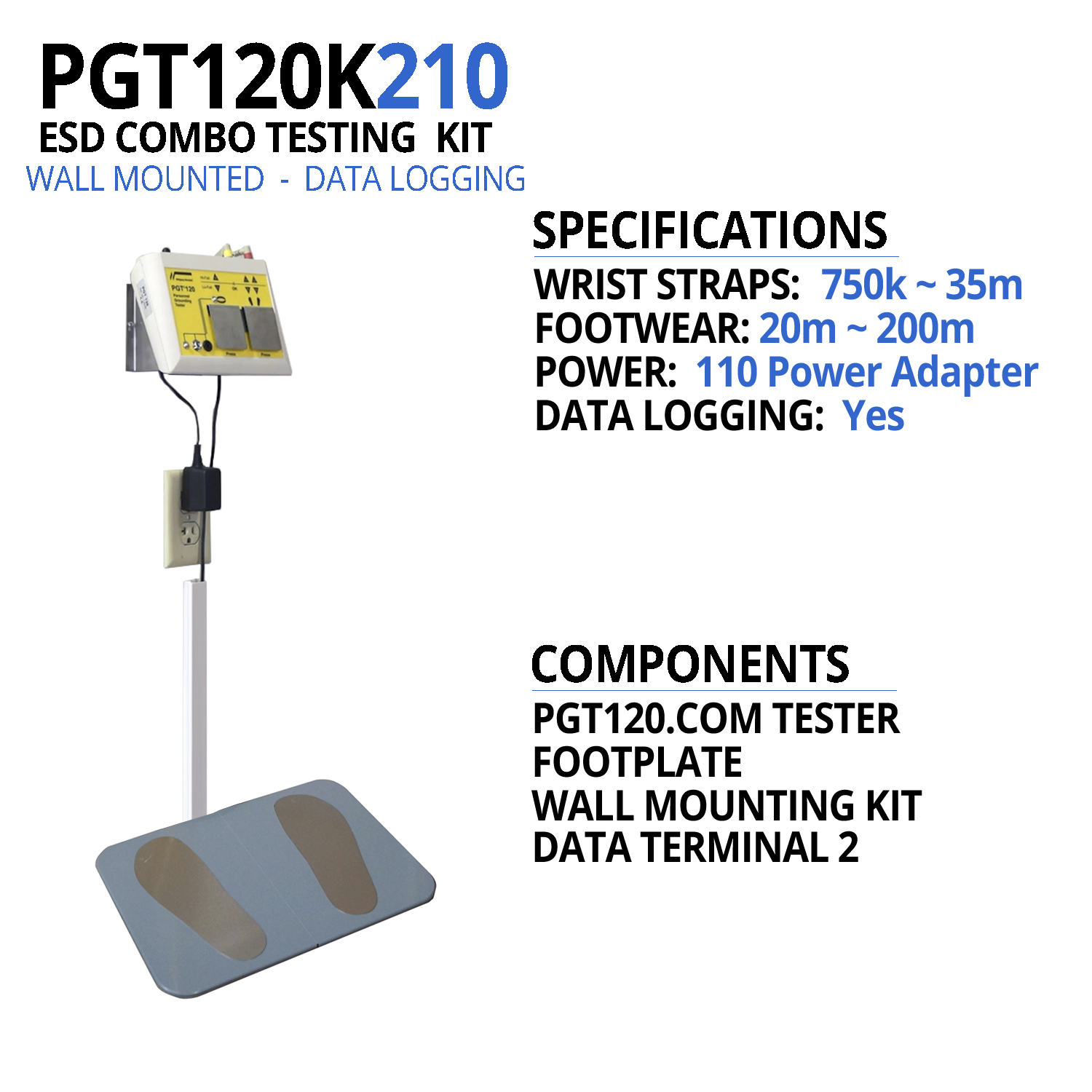 PGT120K210 ESD Data Logging Tester, Data Terminal 2 with Wall Mount - Image 2