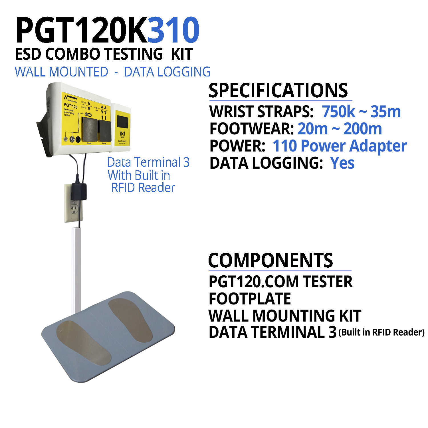 PGT120K310 ESD Data Logging Tester, Data Terminal 3 with Wall Mount - Image 2
