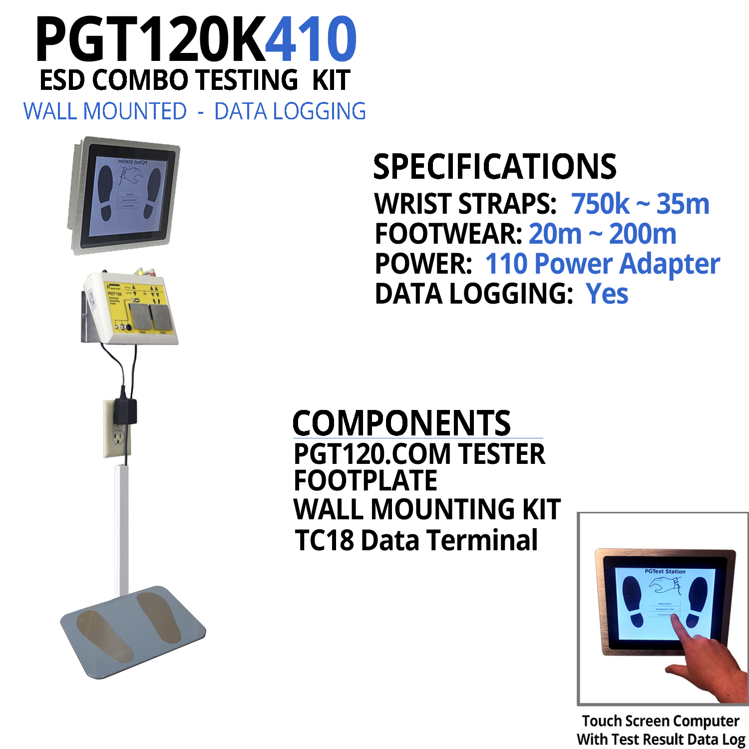 PGT120K410 ESD Data Logging Tester, Data Terminal TC18 with Wall Mount - Image 4
