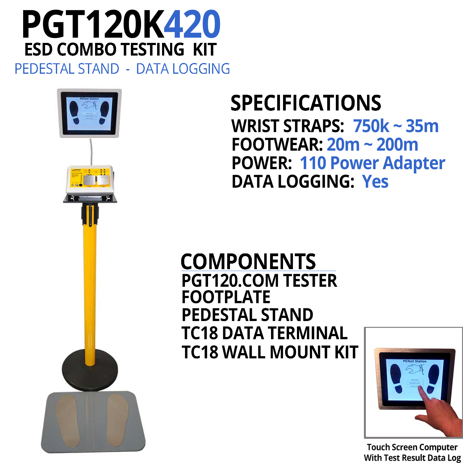 PGT120K420 ESD Data Logging Tester, Data Terminal TC18 with Pedestal Stand - Image 2